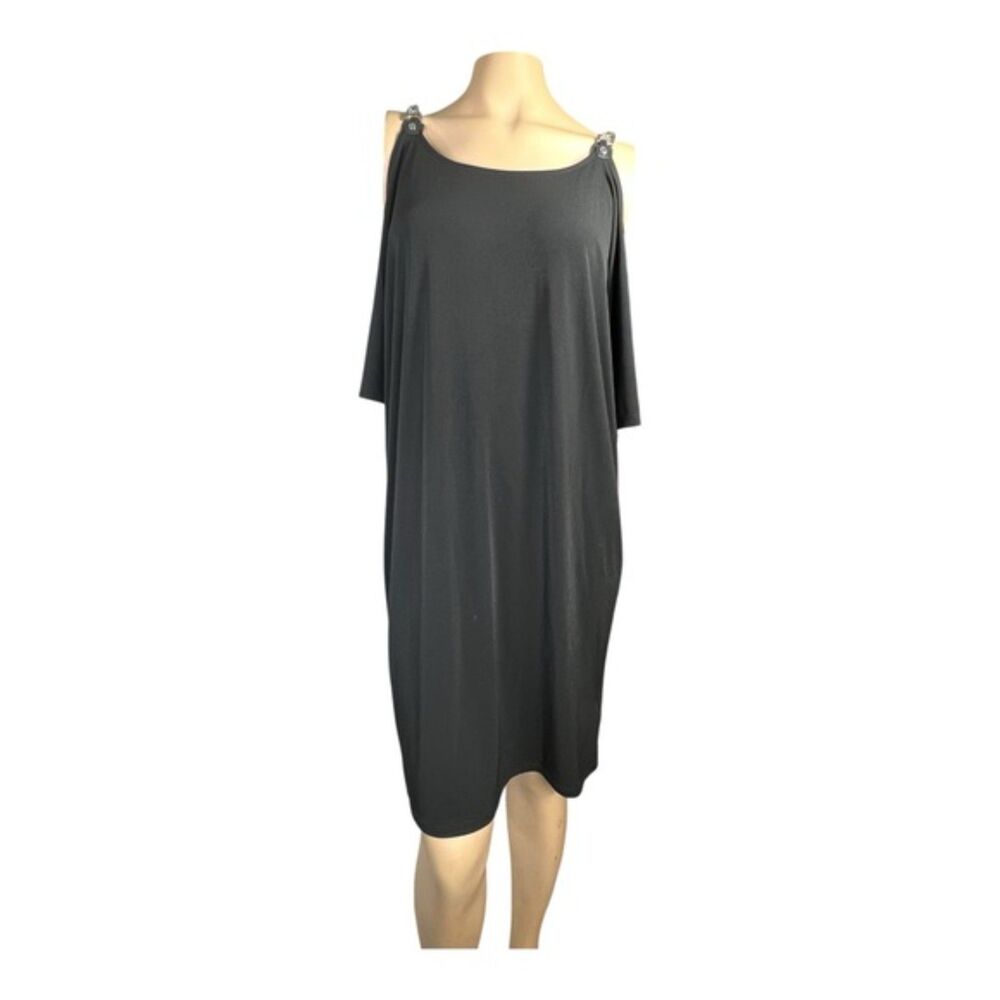 Michael Kors Black Cold Shoulder Chain Detail Dress L